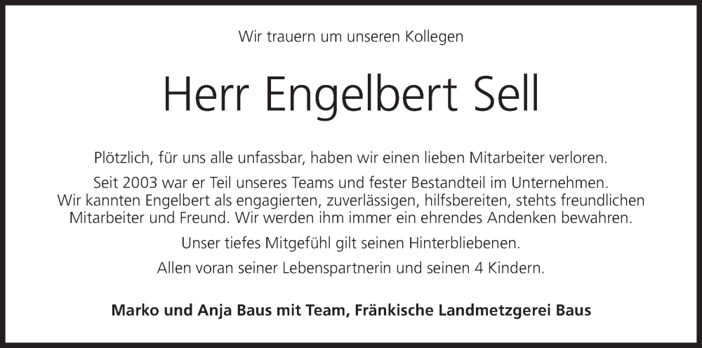  Traueranzeige für Engelbert Sell vom 13.05.2023 aus MGO
