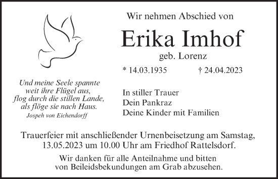 Anzeige von Erika Imhof von MGO