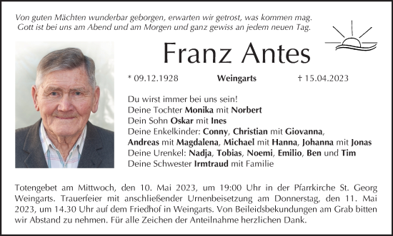 Anzeige von Franz Antes von MGO