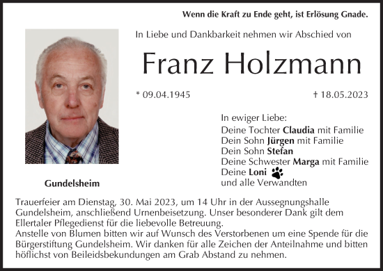 Anzeige von Franz Holzmann von MGO