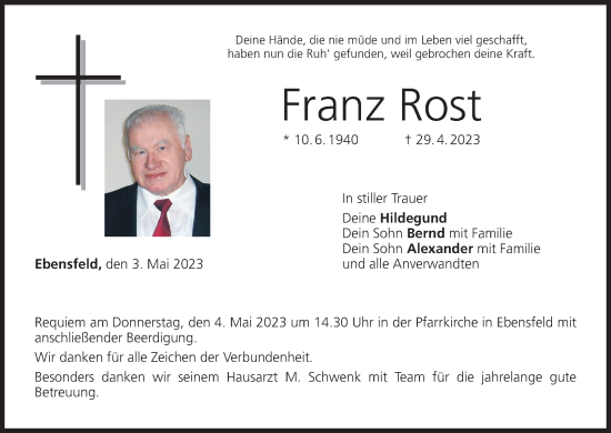Anzeige von Franz Rost von MGO