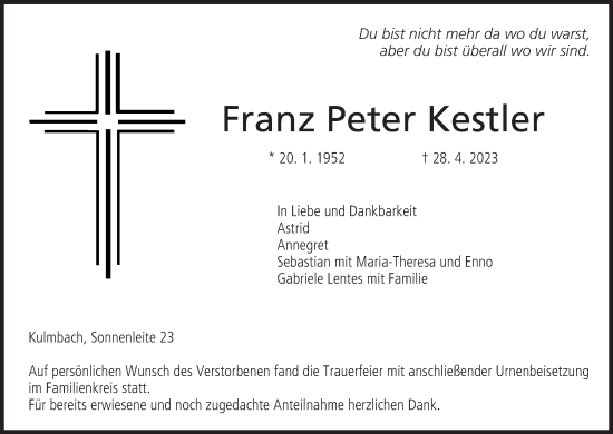 Anzeige von Franz Peter Kestler von MGO