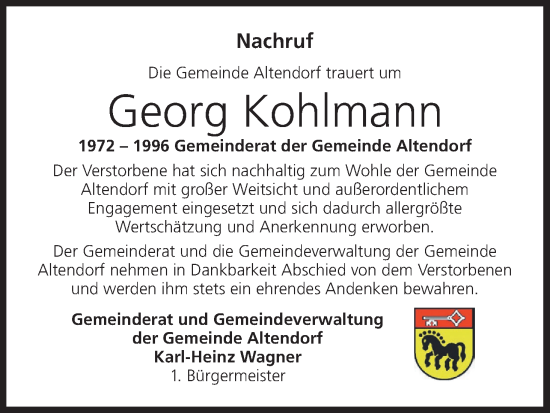 Anzeige von Georg Kohlmann von MGO