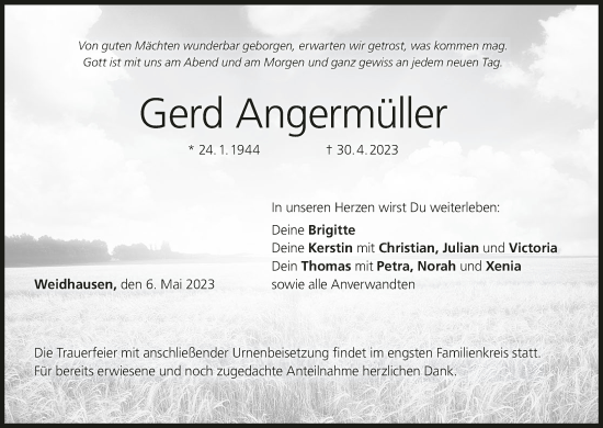 Anzeige von Gerd Angermüller von MGO