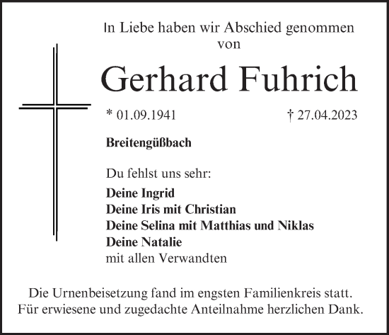 Anzeige von Gerhard Fuhrich von MGO