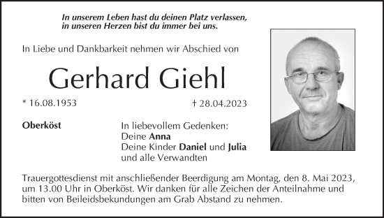 Anzeige von Gerhard Giehl von MGO