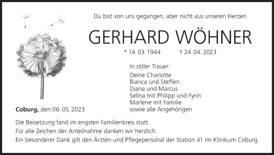 Anzeige von Gerhard Wöhner von MGO