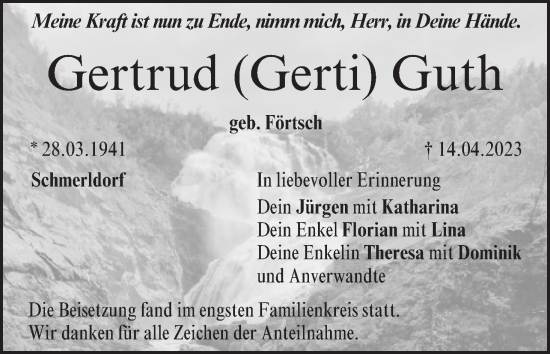 Anzeige von Gertrud Guth von MGO