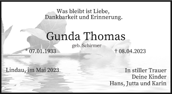 Anzeige von Gunda Thomas von MGO