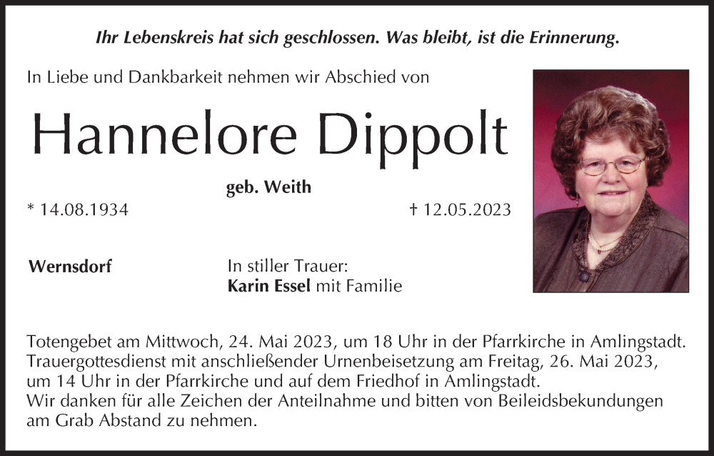 Traueranzeige für Hannelore Dippolt vom 23.05.2023 aus MGO