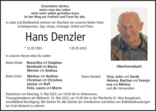 Anzeige von Hans Denzler von MGO