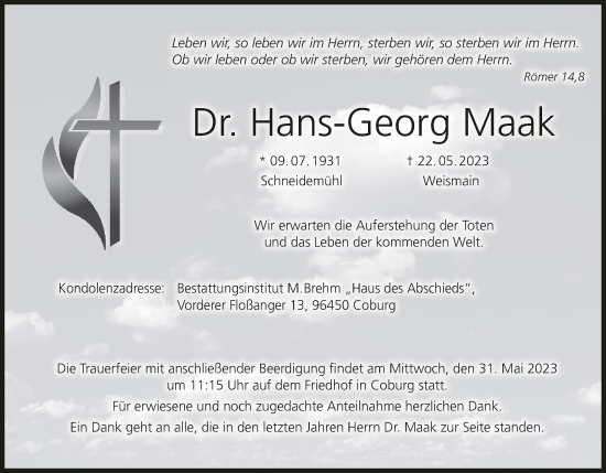 Anzeige von Hans-Georg Maak von MGO