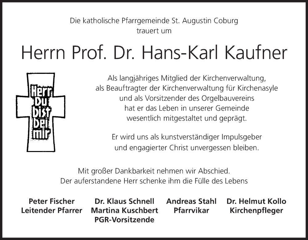  Traueranzeige für Hans-Karl Kaufner vom 15.05.2023 aus MGO