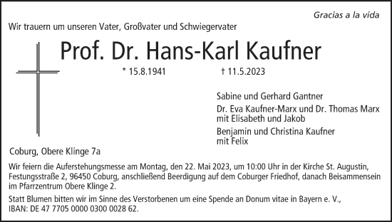 Anzeige von Hans-Karl Kaufner von MGO