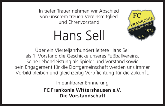 Anzeige von Hans Sell von MGO