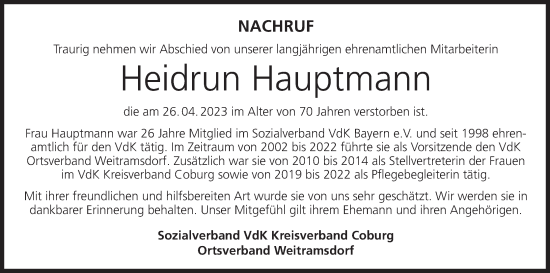 Anzeige von Heidrun Hauptmann von MGO