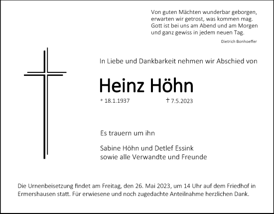 Anzeige von Heinz Höhn von MGO