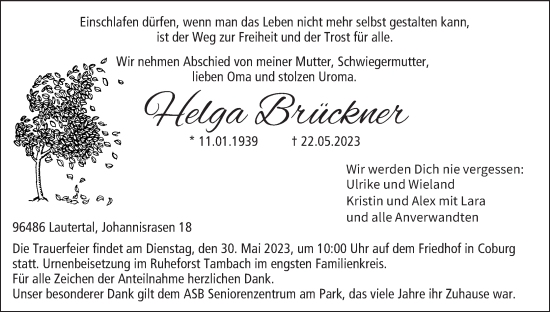 Anzeige von Helga Brückner von MGO