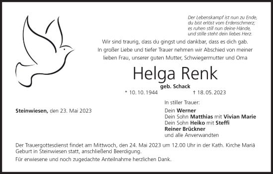 Anzeige von Helga Renk von MGO