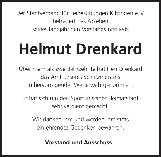 Anzeige von Helmut Drenkard von MGO