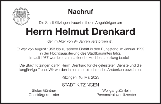 Anzeige von Helmut Drenkard von MGO