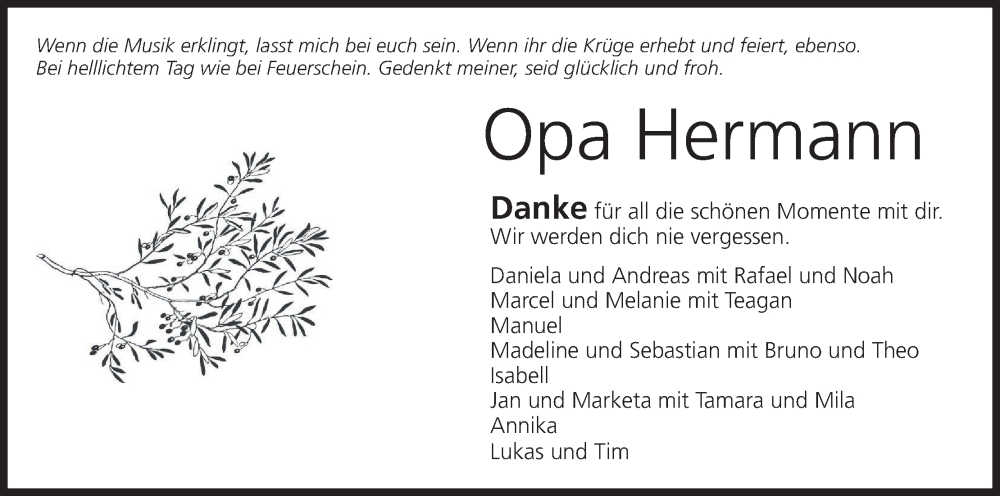  Traueranzeige für Hermann  vom 27.05.2023 aus MGO