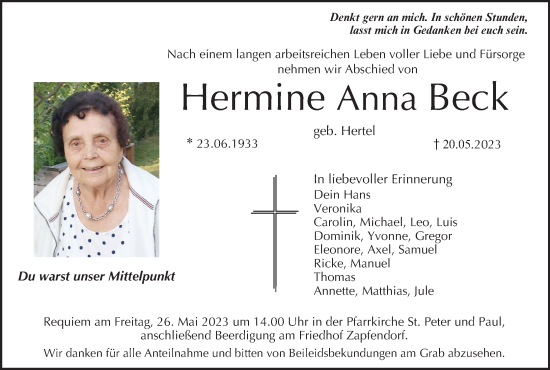 Anzeige von Hermine Anna Beck von MGO