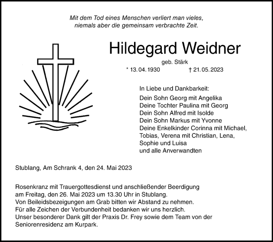 Anzeige von Hildegard Weidner von MGO