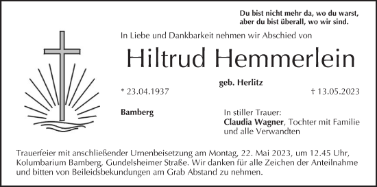 Anzeige von Hiltrud Hemmerlein von MGO