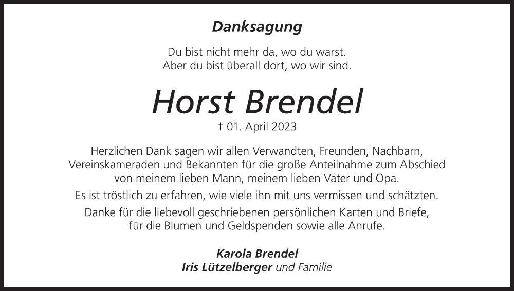  Traueranzeige für Horst Brendel vom 06.05.2023 aus MGO