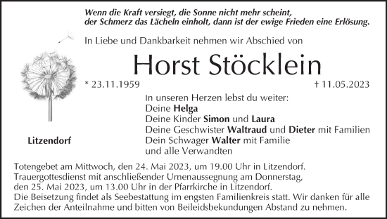 Anzeige von Horst Stöcklein von MGO