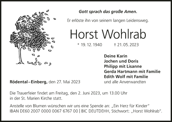 Anzeige von Horst Wohlrab von MGO