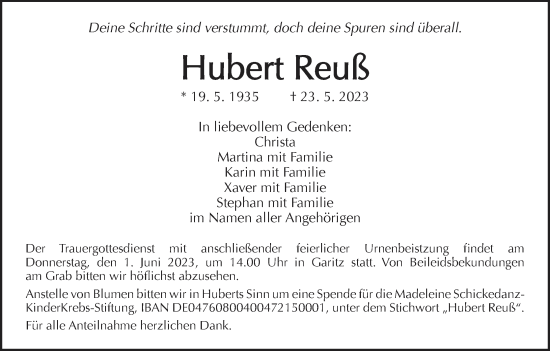 Anzeige von Hubert Reuß von MGO