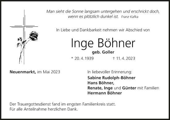 Anzeige von Inge Böhner von MGO