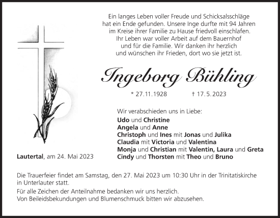 Anzeige von Ingeborg Bühling von MGO