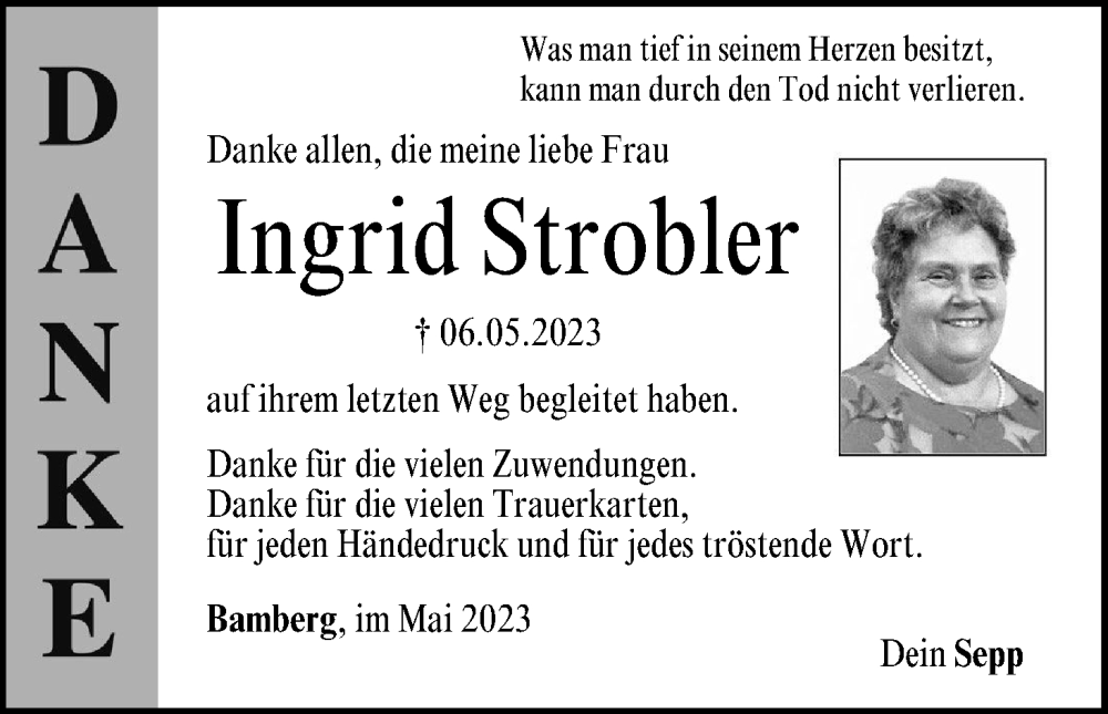  Traueranzeige für Ingrid Strobler vom 20.05.2023 aus MGO