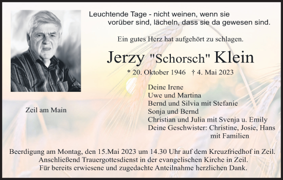 Anzeige von Jerzy Klein von MGO