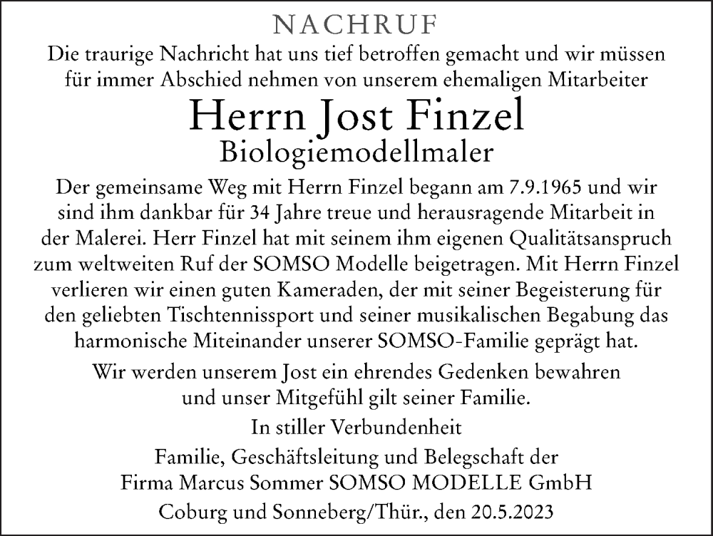  Traueranzeige für Jost Finzel vom 20.05.2023 aus MGO