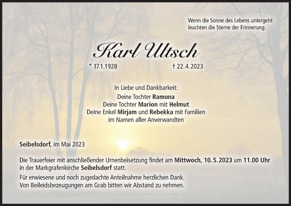  Traueranzeige für Karl Ultsch vom 06.05.2023 aus MGO