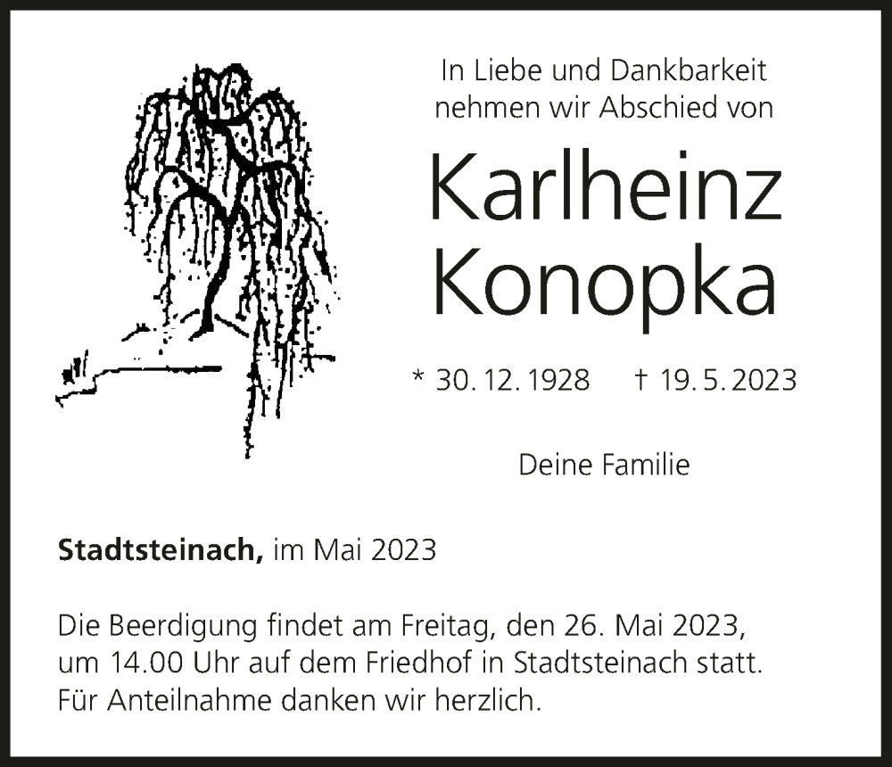  Traueranzeige für Karlheinz Konopka vom 24.05.2023 aus MGO