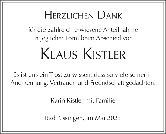 Anzeige von Klaus Kistler von MGO