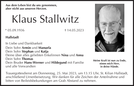 Anzeige von Klaus Stallwitz von MGO