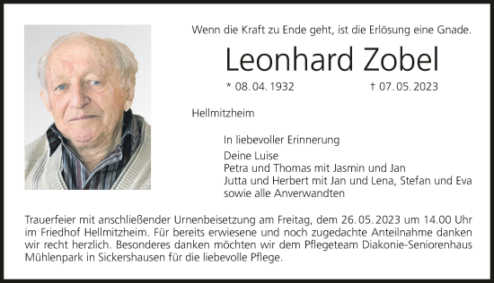 Anzeige von Leonhard Zobel von MGO