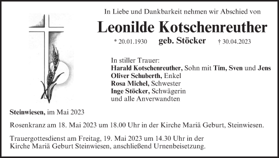 Anzeige von Leonilde Kotschenreuther von MGO