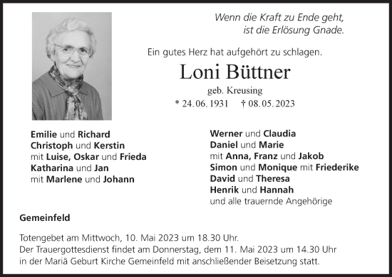 Anzeige von Loni Büttner von MGO