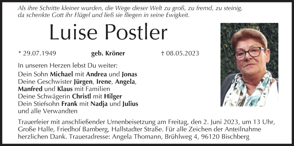 Traueranzeige für Luise Postler vom 27.05.2023 aus MGO