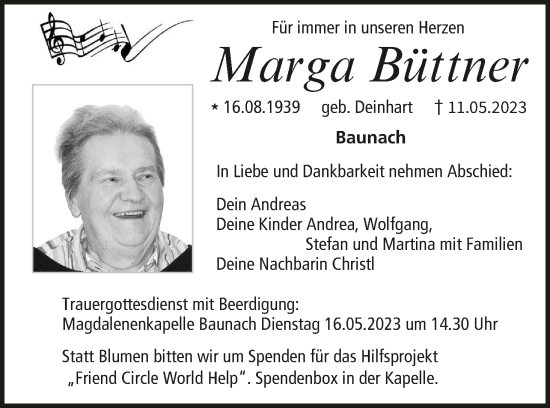 Anzeige von Marga Büttner von MGO
