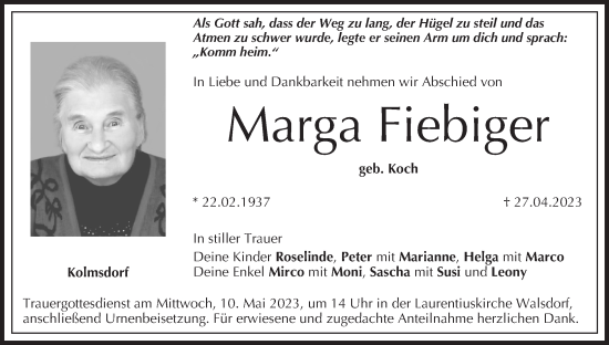 Anzeige von Marga Fiebiger von MGO