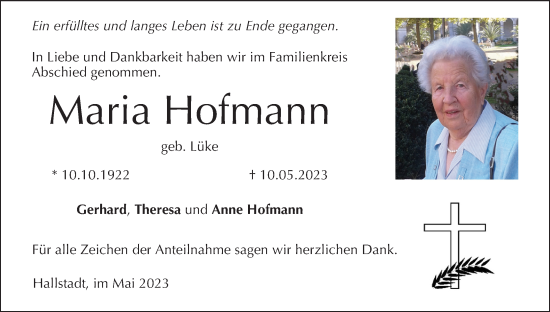 Anzeige von Maria Hofmann von MGO