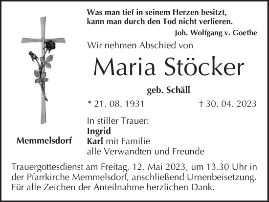 Anzeige von Maria Stöcker von MGO